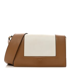 Celine Shiny Smooth Calfskin Medium Frame Shoulder Bag Tan Optic White