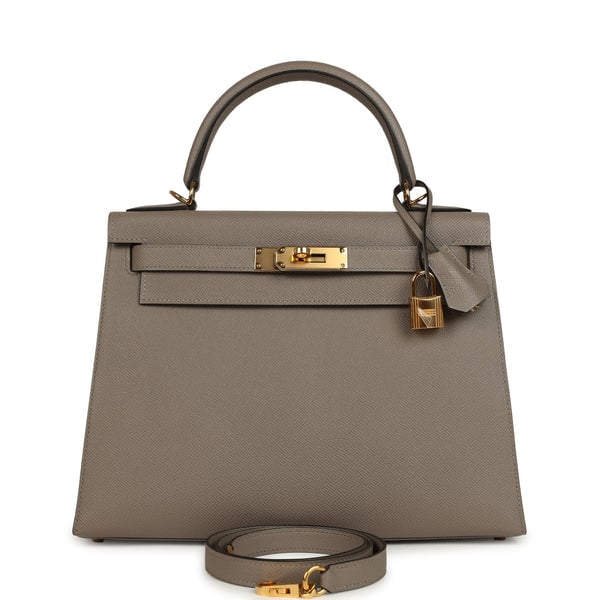 Hermes Pre-owned Hermes Kelly Sellier 28 Gris Asphalt Epsom Gold Hardware
