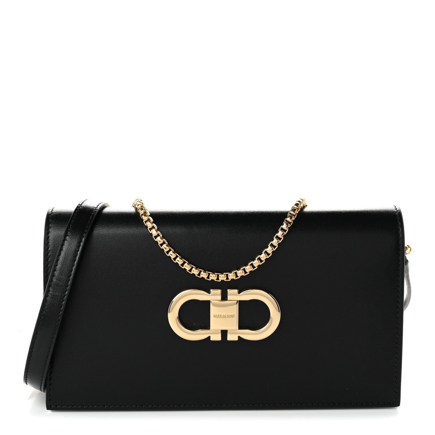 Salvatore Ferragamo Calfskin Mini Double Gancio Bag Black