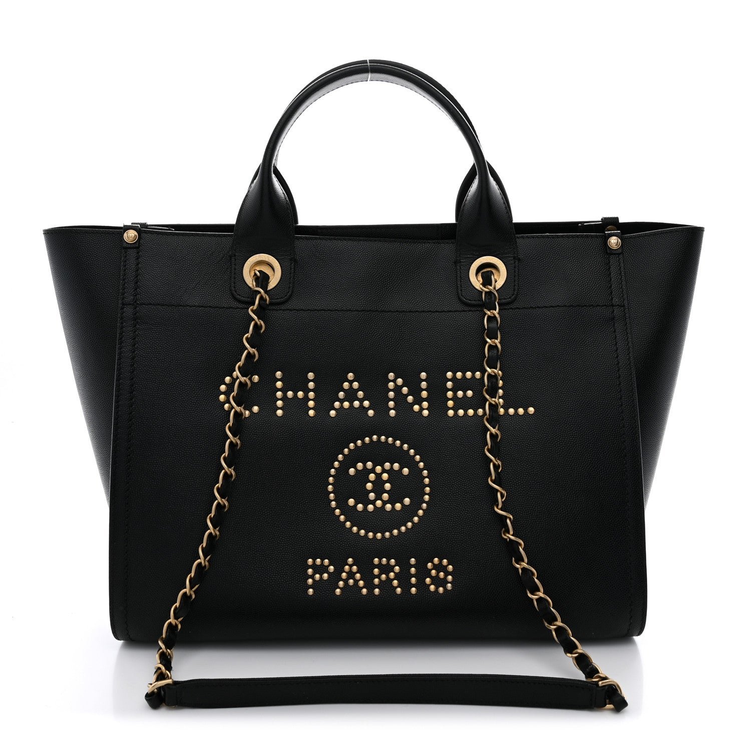 Chanel Caviar Small Studded Deauville Tote Black