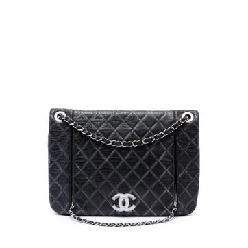 Quilted Metallic Distressed Lambskin CC Crystal Flap