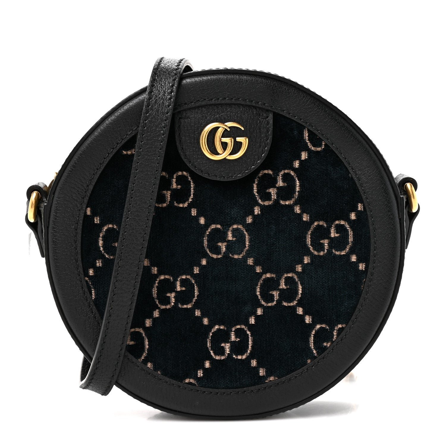Gucci Velvet Calfskin GG Monogram Round Shoulder Bag Blue Beige