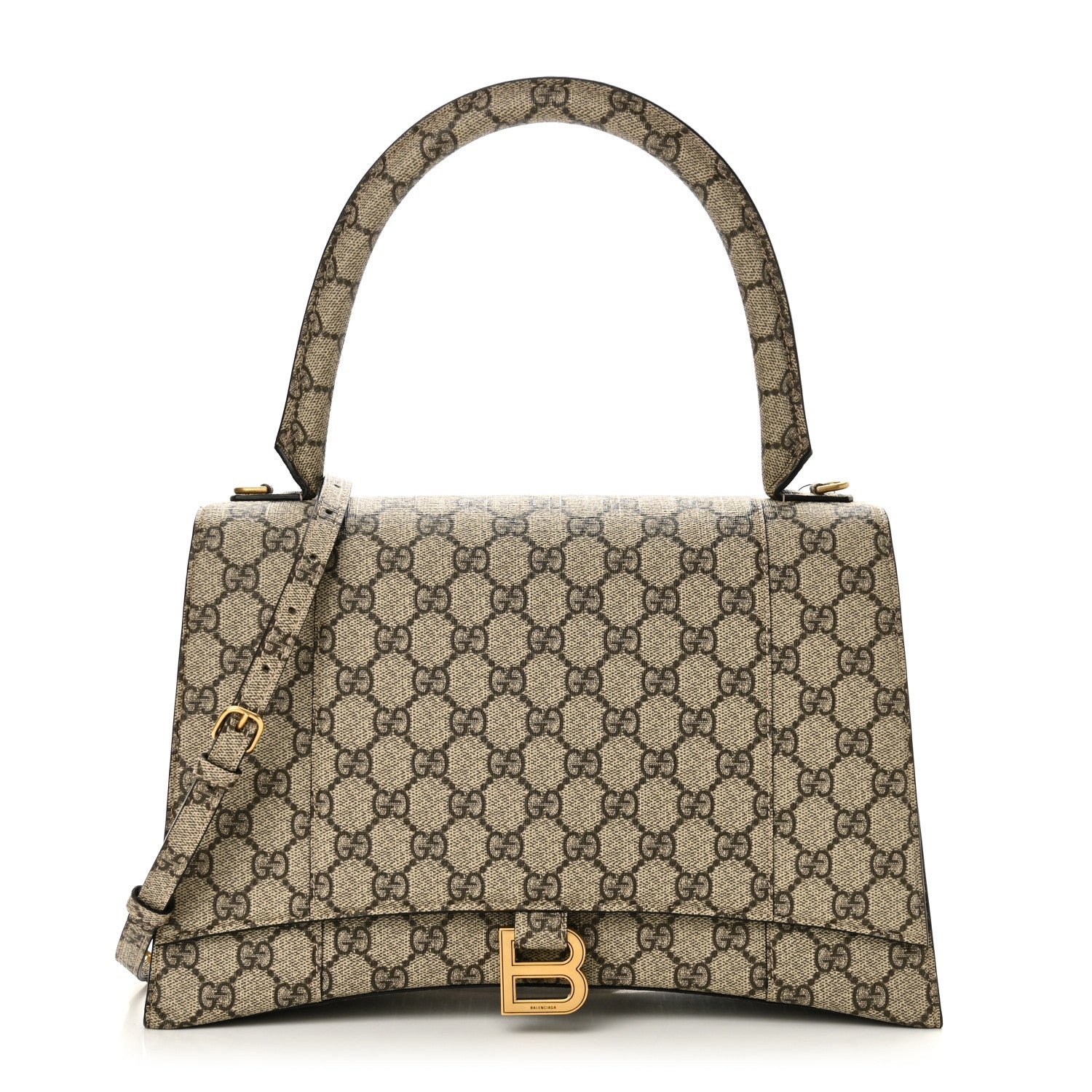 Balenciaga X GUCCI GG Supreme Monogram Medium Hourglass Top Handle Bag Beige Ebony