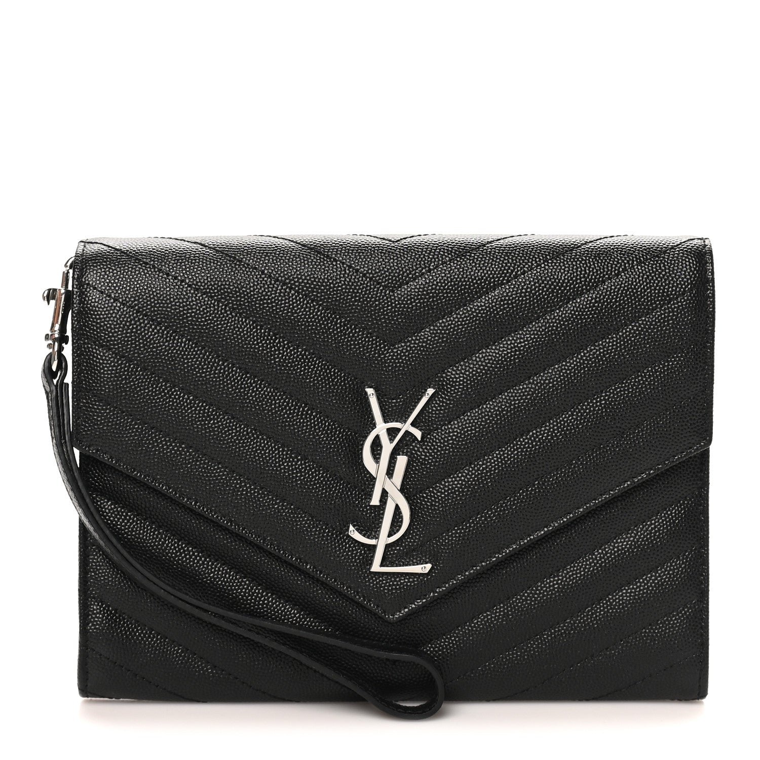 Saint Laurent Grain De Poudre Matelasse Chevron Monogram Envelope Clutch Black
