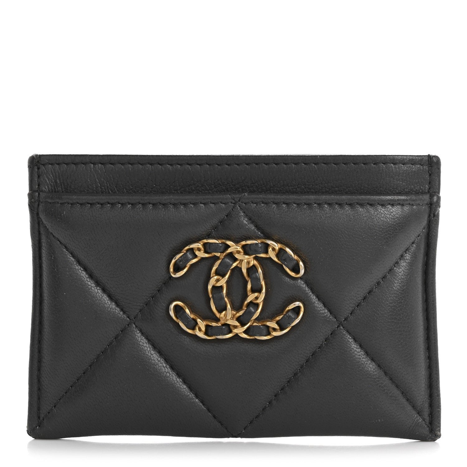Chanel Lambskin Quilted Chanel 19 Card Holder Grey