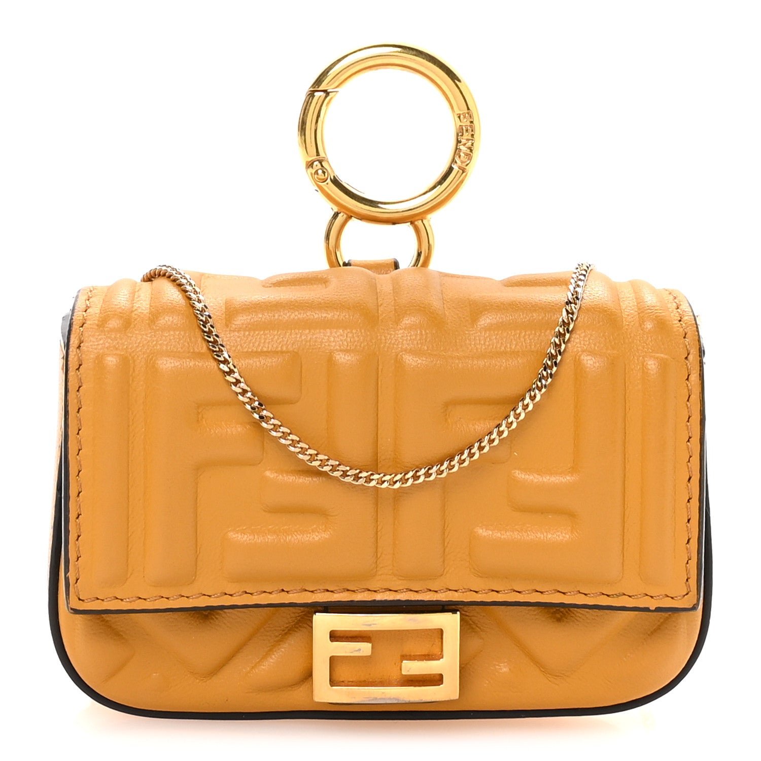 Fendi Nappa Matisse FF Embossed Nano Baguette Charm Zucca