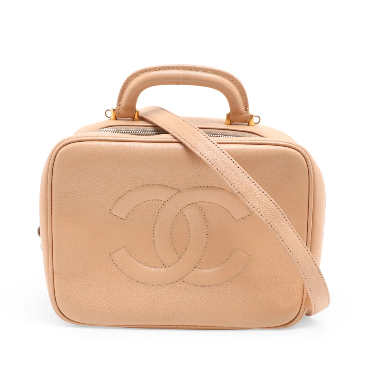 Chanel Coco Mark Caviar Skin Vanity bag Beige Gold Metal Fittings 5XXXXXX