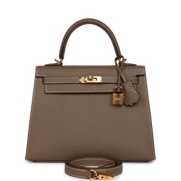 Hermes Pre-owned Hermes Kelly Sellier 25 Etoupe Epsom Gold Hardware