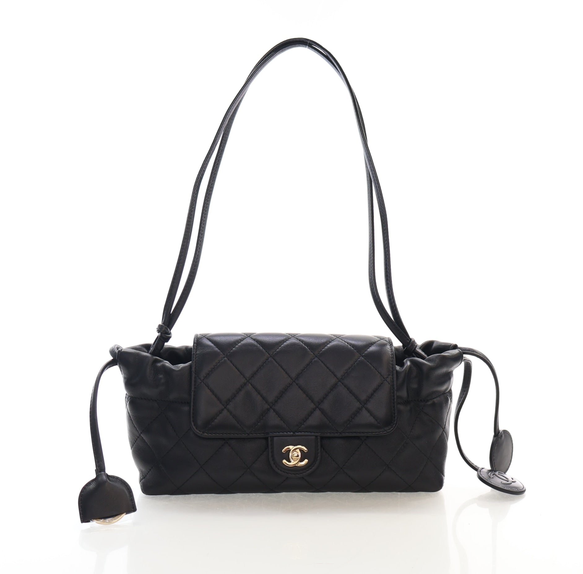 Chanel Chanel Lambskin Drawstring Clutch With Strap