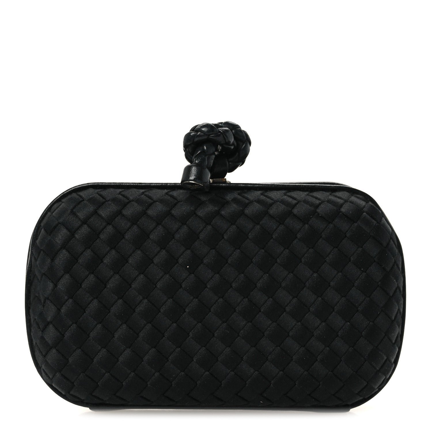 Bottega Veneta Satin Intreccio Impero Knot Clutch Black