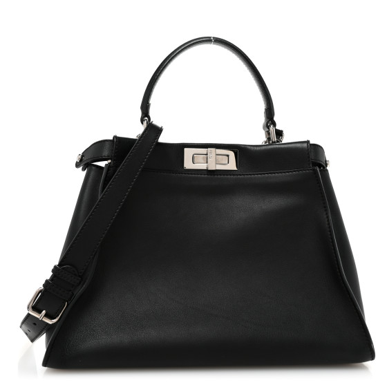 Fendi Vitello Seta Snakeskin Crocodile Monster Eyes Medium Peekaboo Iconic Satchel Black Girasole