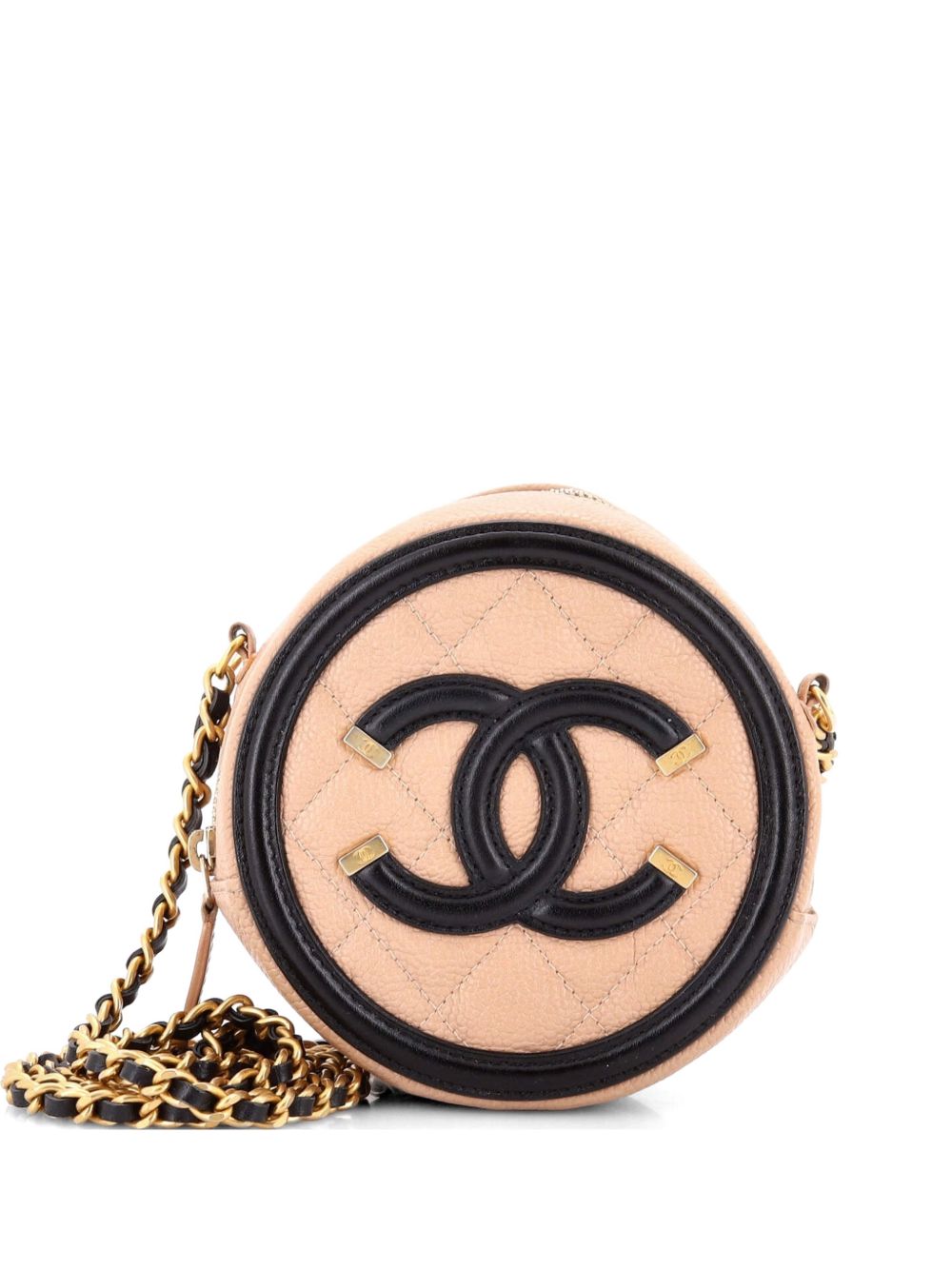Filigree Round Clutch with Chain Quilted Caviar Mini crossbody bag