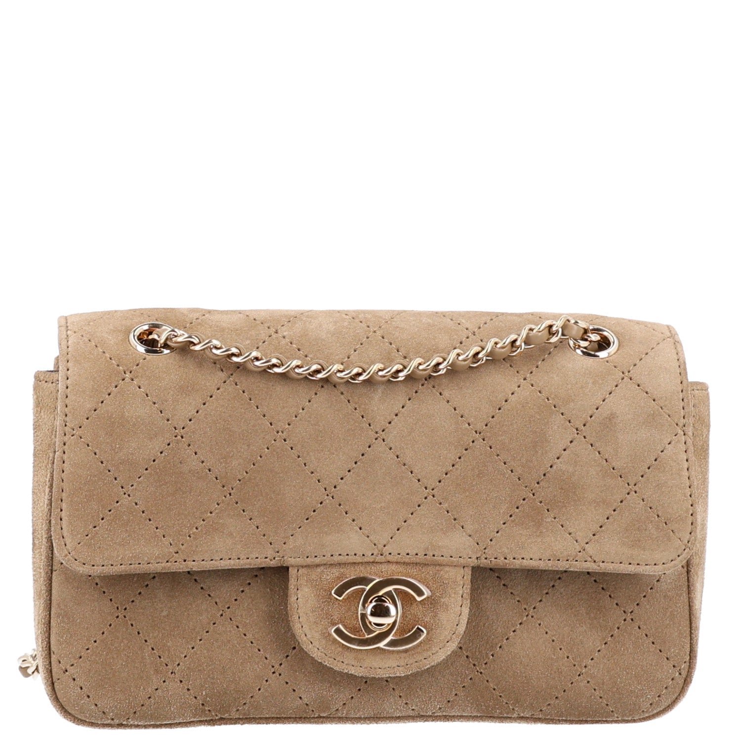 Suede Calfskin Souplissimo Maxi Flap Dark Beige