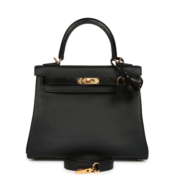 Hermes Kelly Retourne 25 Black Swift and Varanus Niloticus Lizard Touch Gold Hardware