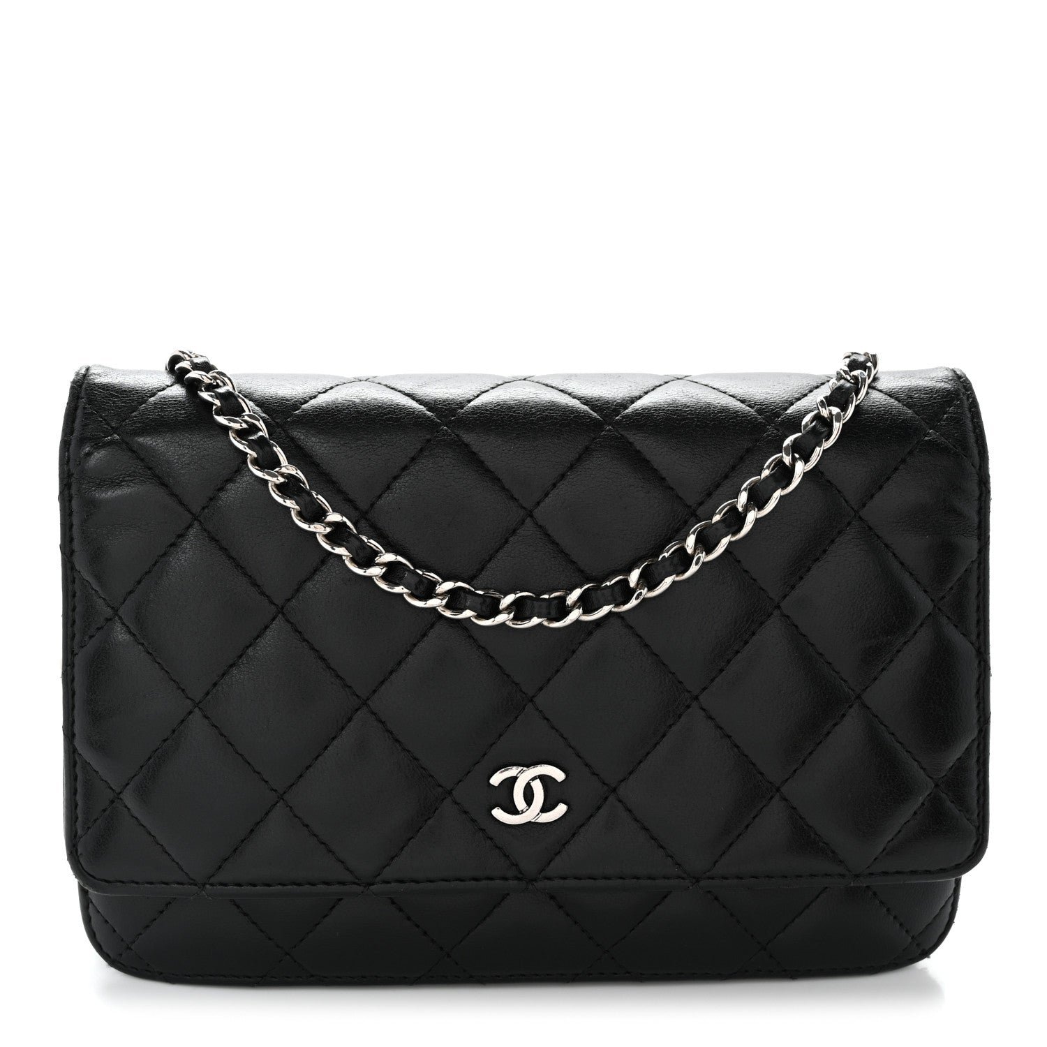 Chanel Lambskin Quilted Wallet On Chain WOC Black