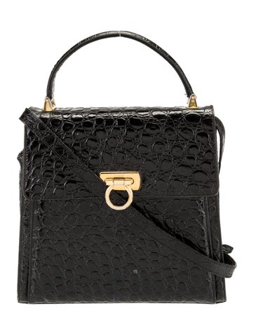 Ferragamo Embossed Leather Top Handle Bag Vintage