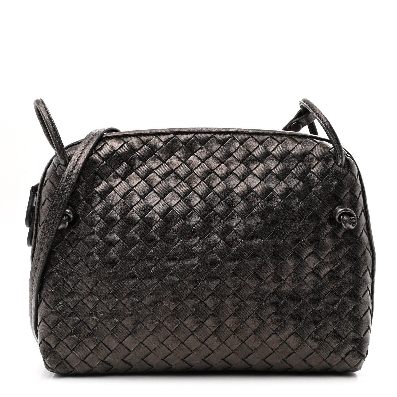 Bottega Veneta Metallic Nappa Intrecciato Nodini Crossbody Messenger Dark Grey