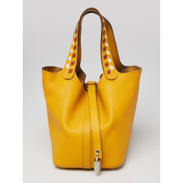 Hermes Hermes Jaune Ambre/Brique/White Epsom Leather Tressage De Cuir Picotin Bag