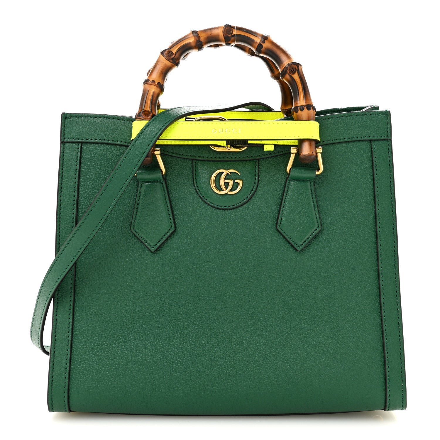 Gucci Wonka Grain Calfskin Small Diana Tote Bag Green Yellow Fluo