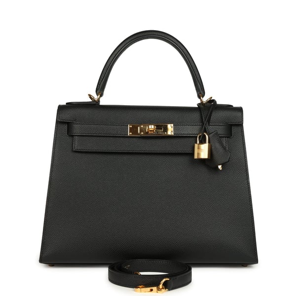 Hermes Pre-owned Hermes Kelly Sellier 28 Black Epsom Gold Hardware