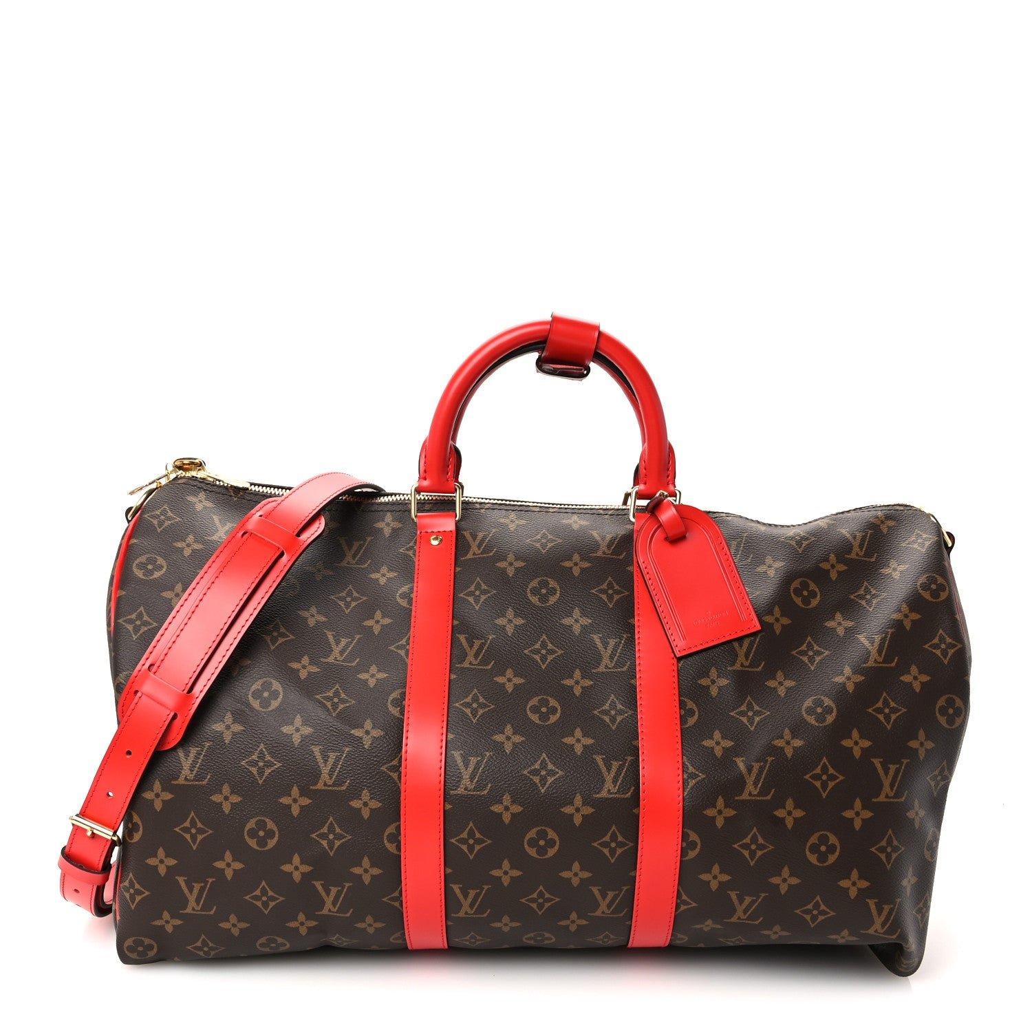 Louis Vuitton Louis Vuitton Calfskin Monogram Keepall Bandouliere 50 Coquelicot
