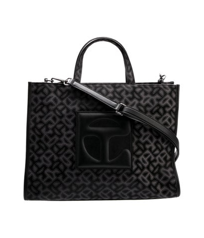 Telfar Nylon Black Monogram Jacquard Shopper W Strap Medium