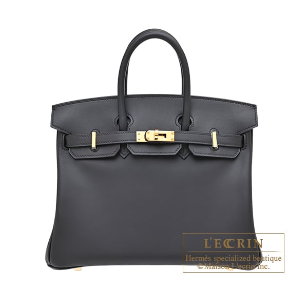 Hermes Birkin bag 25 Black Swift leather Gold hardware