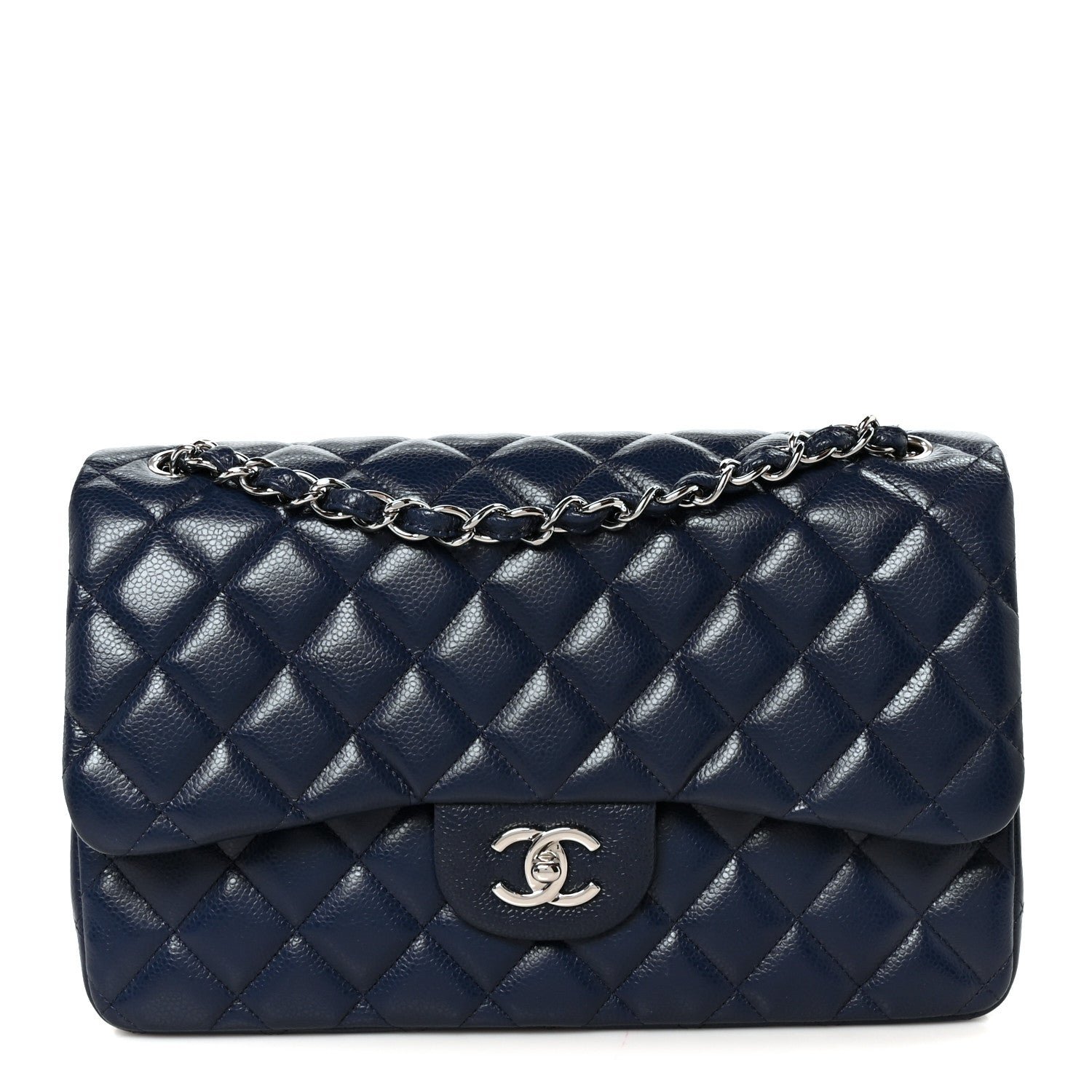 Chanel Caviar Quilted Jumbo Double Flap Navy Blue