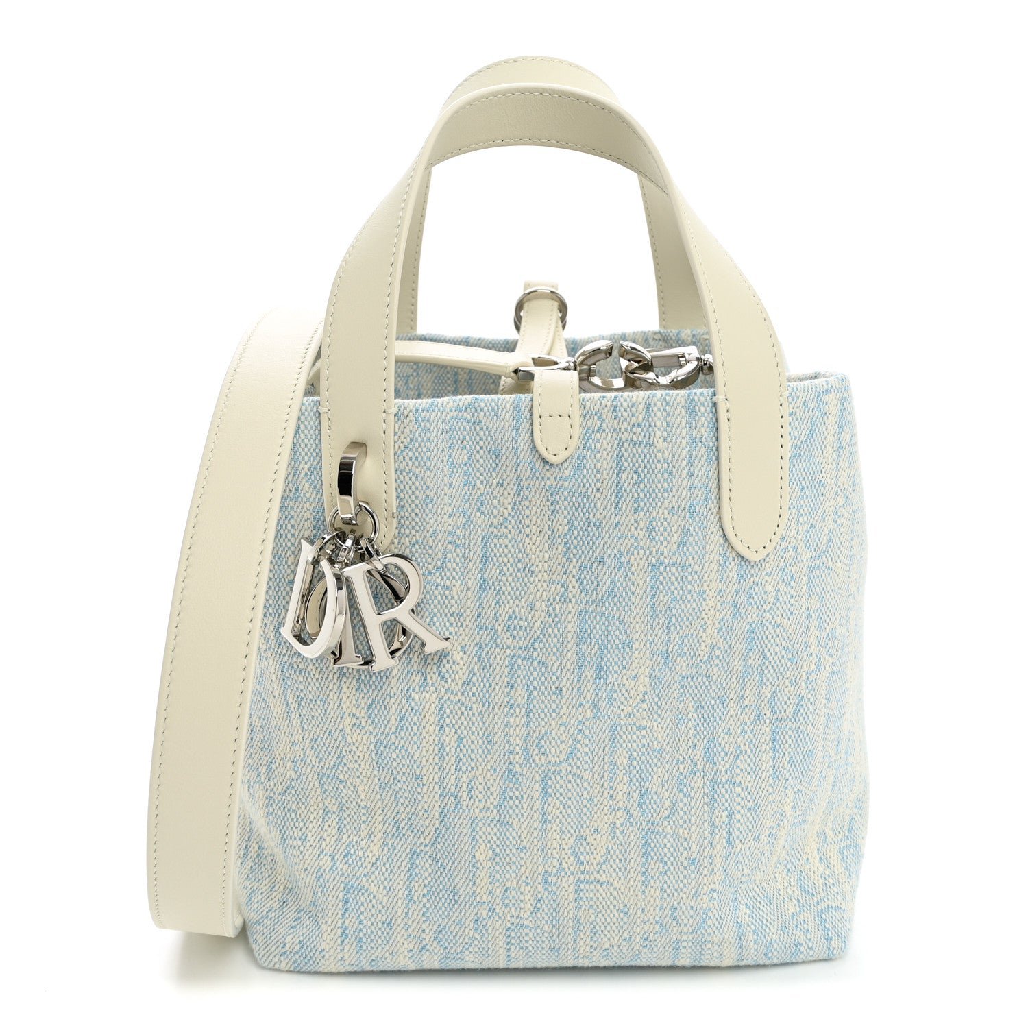 Christian Dior Washed Jacquard Oblique Small Vertical Toujours Tote Celeste Blue