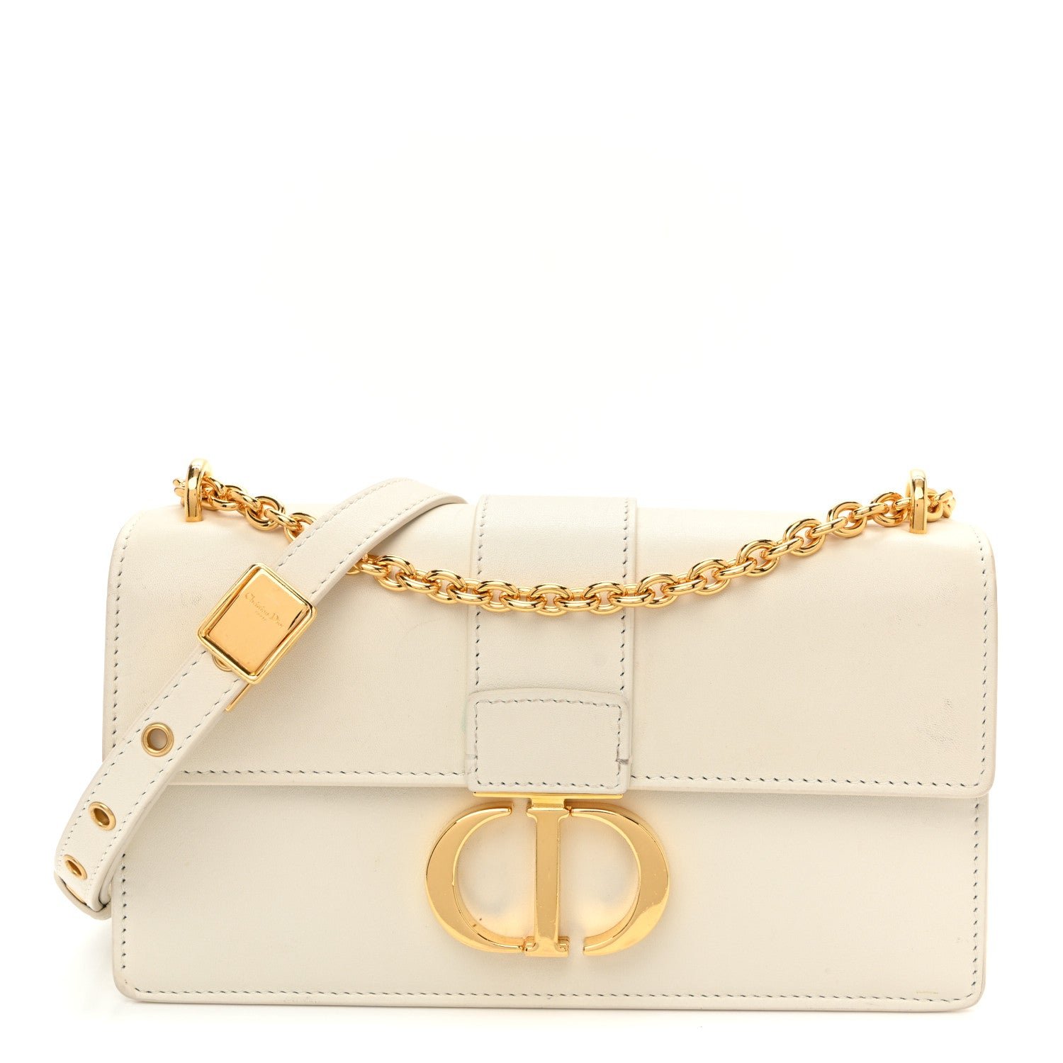 Christian Dior Calfskin 30 Montaigne East West Chain Flap Bag Off White