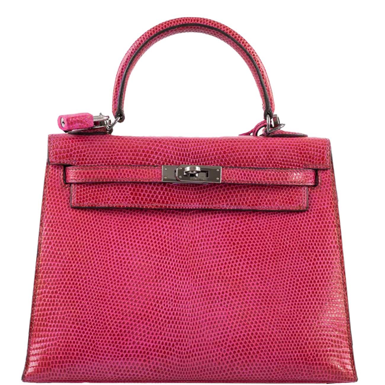 Hermes Hermès Kelly 25 Sellier Fuchsia Lizard Palladium Hardware