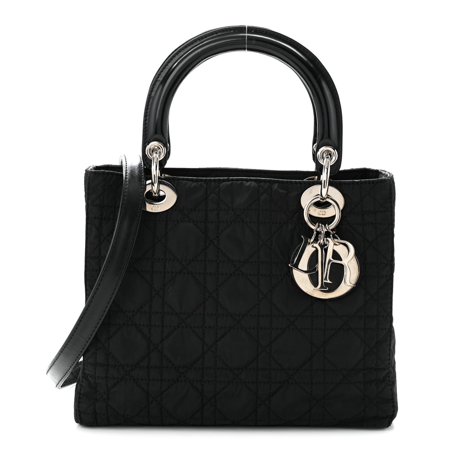 Christian Dior Nylon Cannage Medium Lady Dior Black