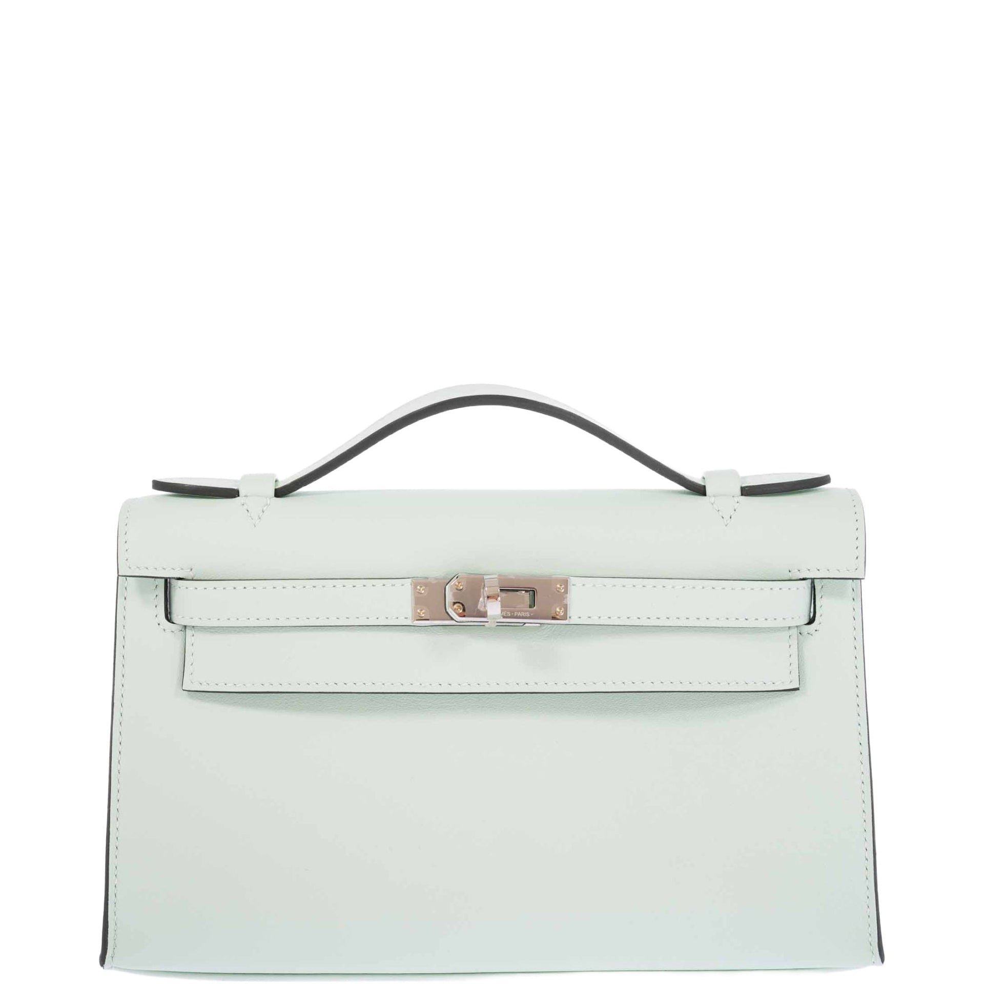 Hermes Hermès Kelly Mini Pochette Vert Peppermint Swift Palladium Hardware