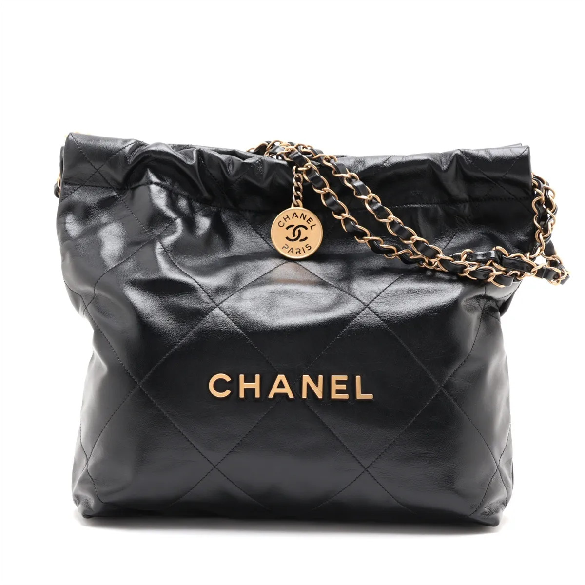 Chanel Chanel 22 Small shiny calfskin Chain Shoulder Bag Black Gold Metal Fittin