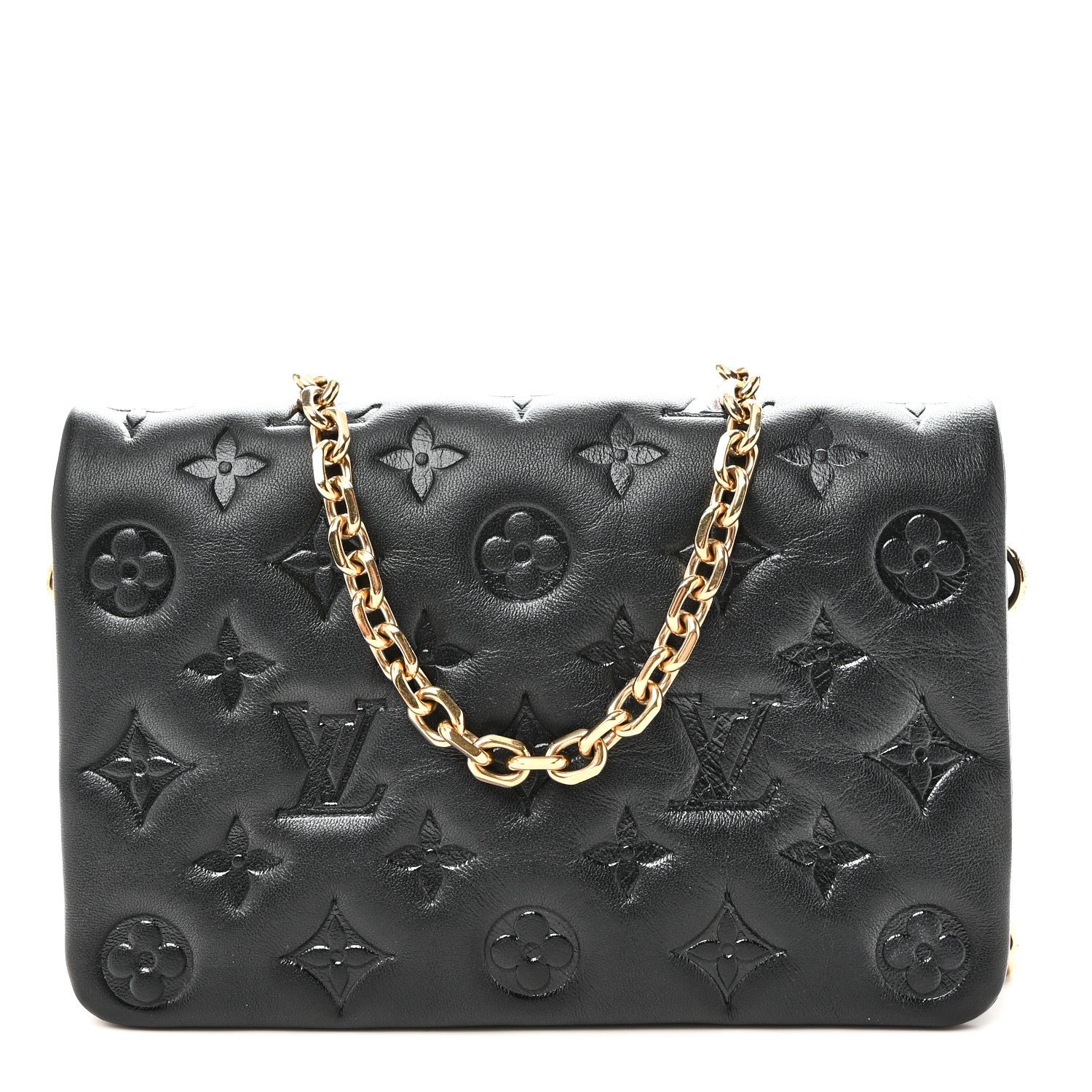 Louis Vuitton Lambskin Embossed Monogram Pochette Coussin Black