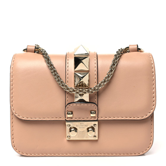 Valentino Garavani Vitello Mini Glam Lock Rockstud Flap Poudre