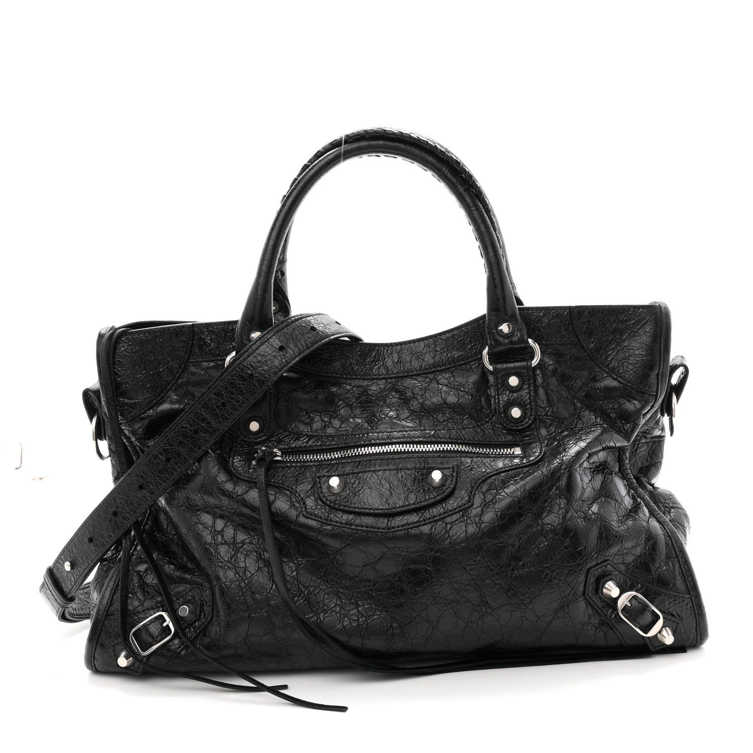 Balenciaga Agneau Arena Silver Hardware Medium Le City Black