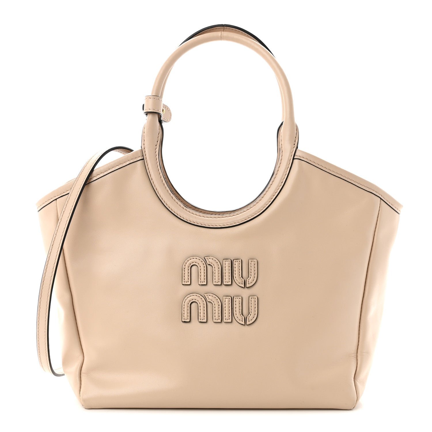 Miu Miu Soft Calf Softy Small Ivy Tote Bag  Travertine Stone