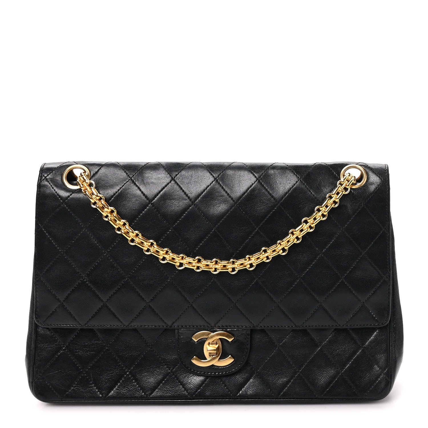 Chanel Lambskin Quilted Medium Double Flap Bijoux Chain Black