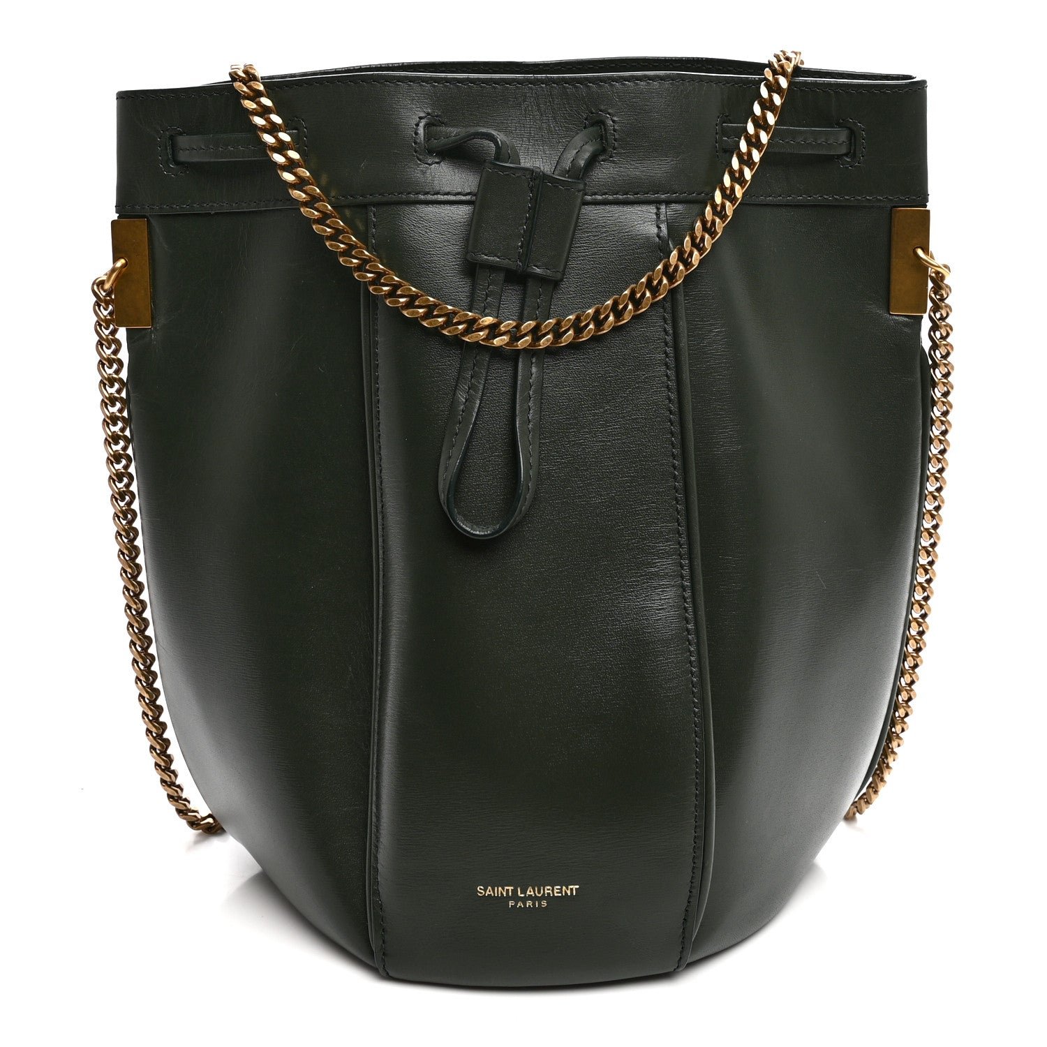 Saint Laurent Smooth Calfskin Small Talitha Bucket Bag Vert Fonce