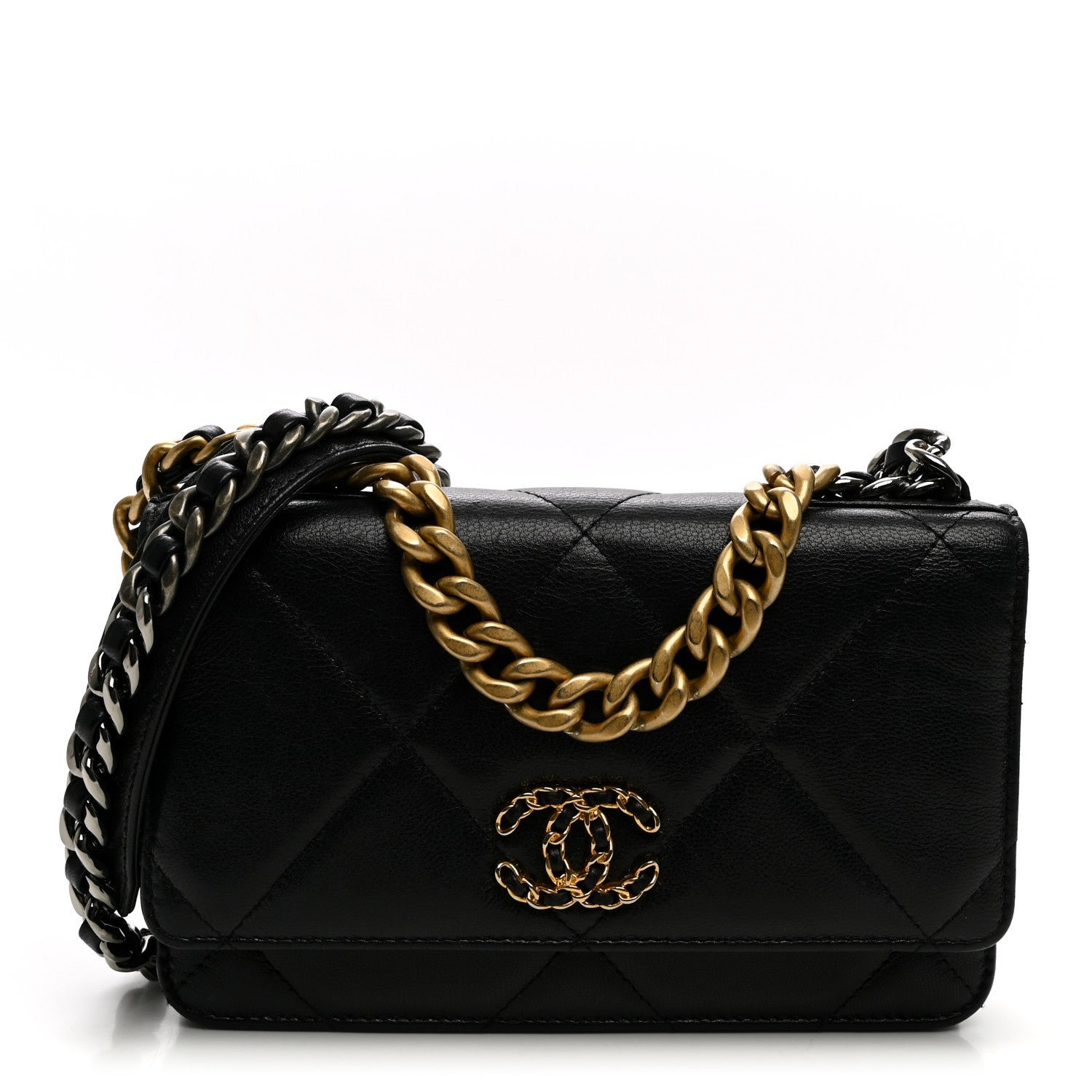 Chanel Goatskin Quilted Chanel 19 Wallet On Chain WOC Black