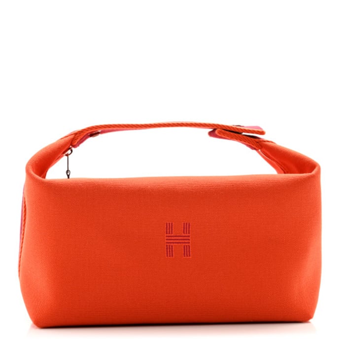 Hermes Canvas Large Bride-A-Brac Pouch Orange Feu Burgundy