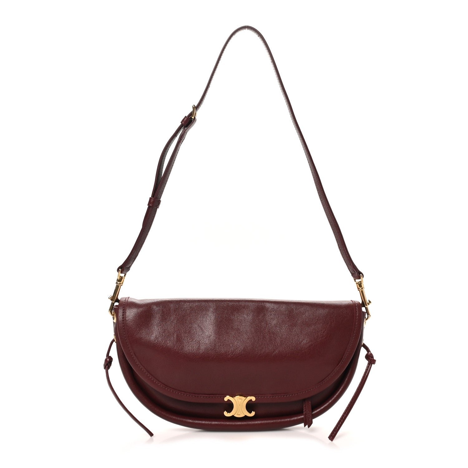 Celine Shiny Lambskin Soft Triomphe Little Half Moon Bag Syrah