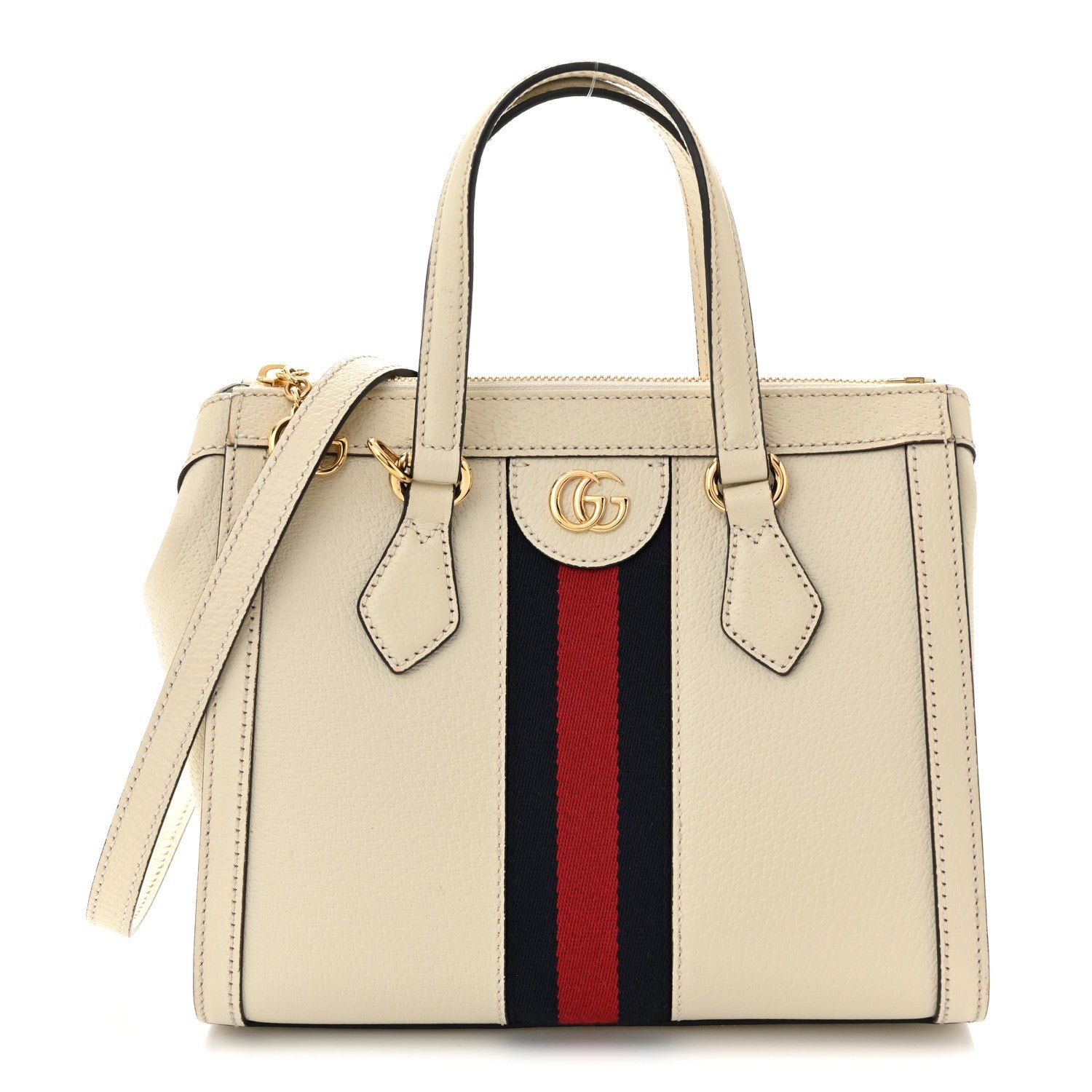 Gucci Textured Calfskin Web Small Ophidia Tote Bag Mystic White