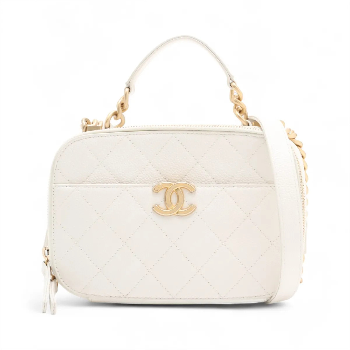 Chanel Matelasse Caviar Skin 2 Way Handbag White Gold Metal Fittings 27th