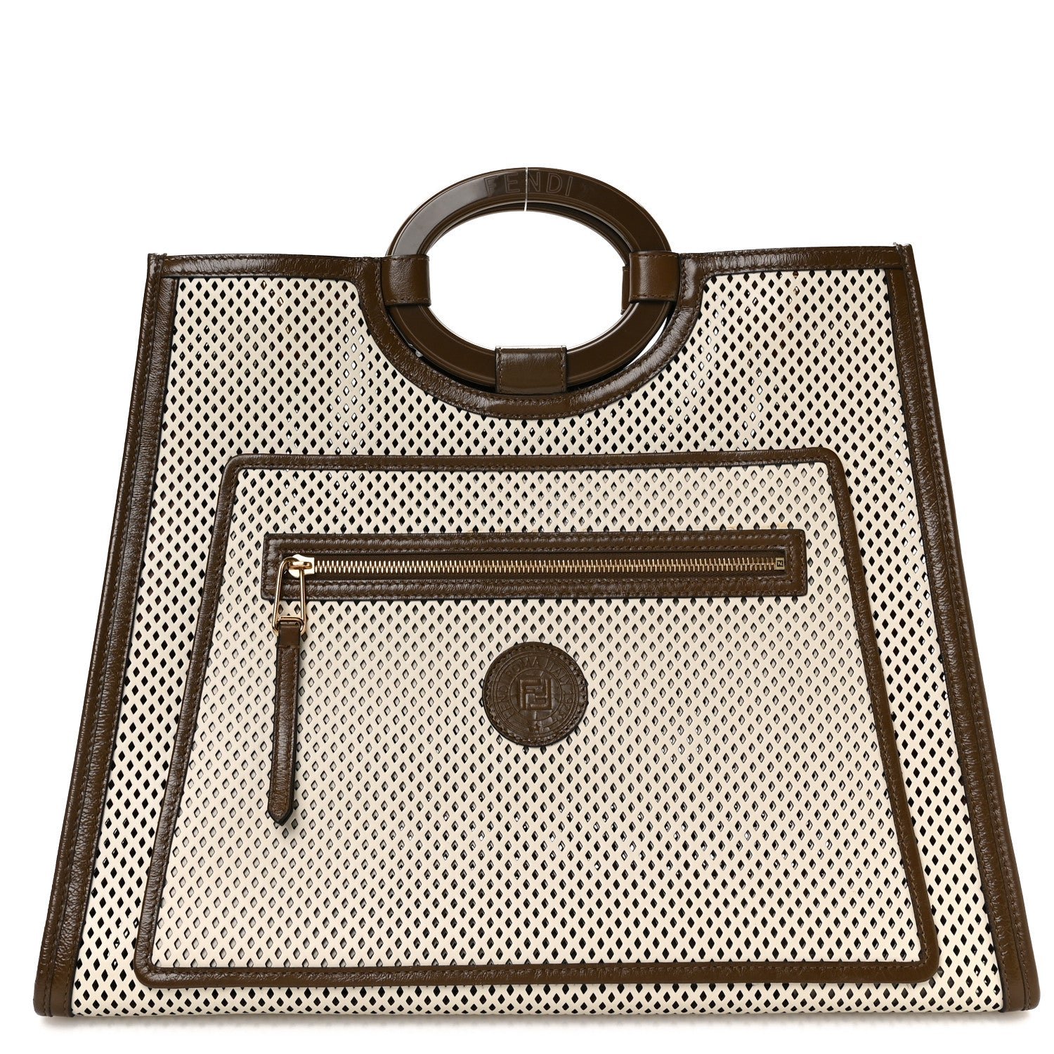 Fendi Vitello Liberty Glossy Lambskin Perforated Large Runaway Shopper Tote White Ice Rust Maya