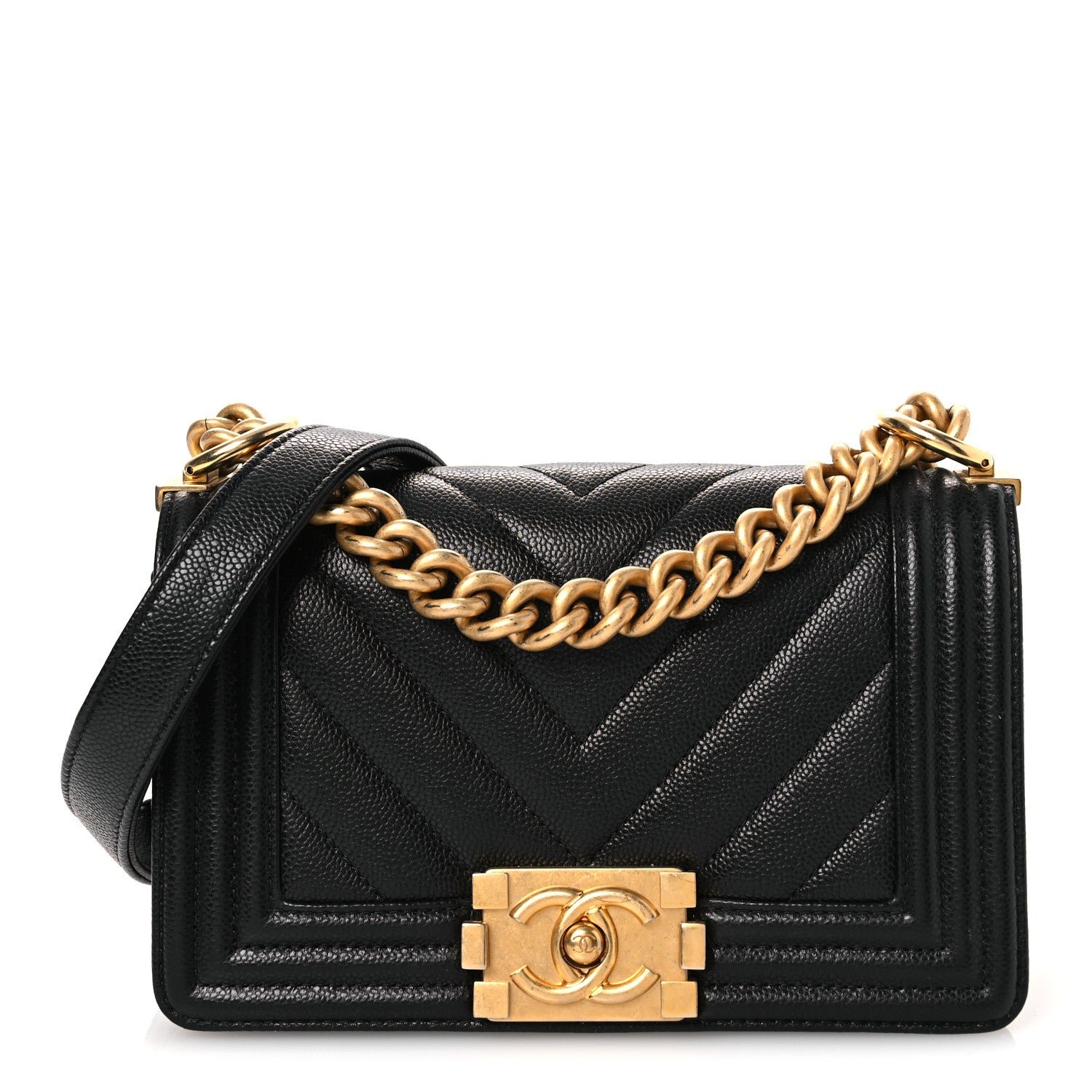 Chanel Caviar Chevron Quilted Small Boy Flap Black
