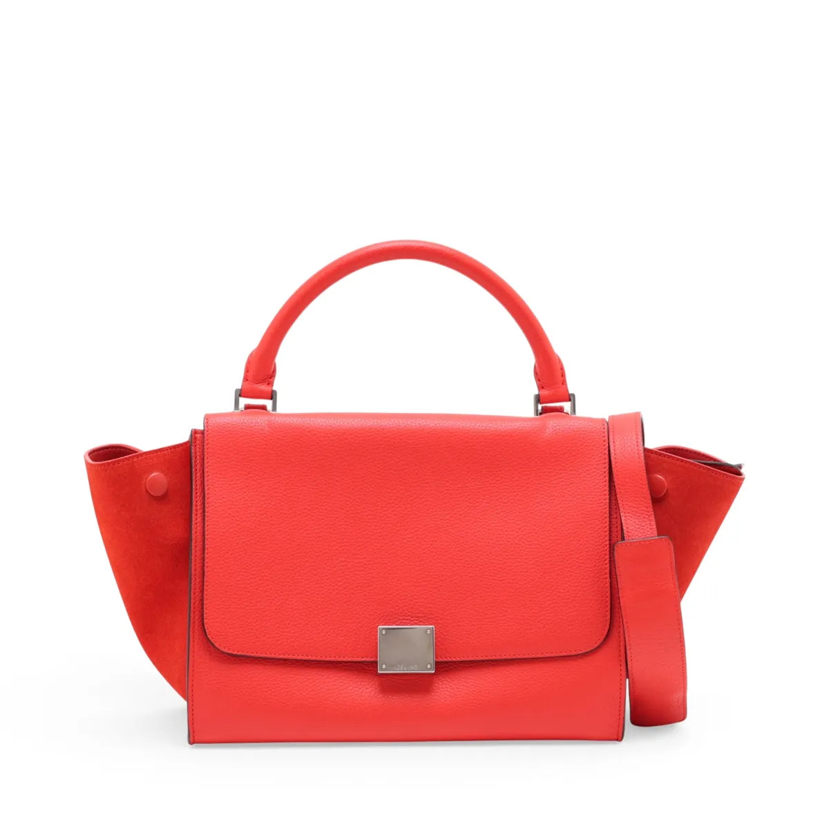 Celine Celine Trapeze Small Leather & Suede 2 Way Handbag Red