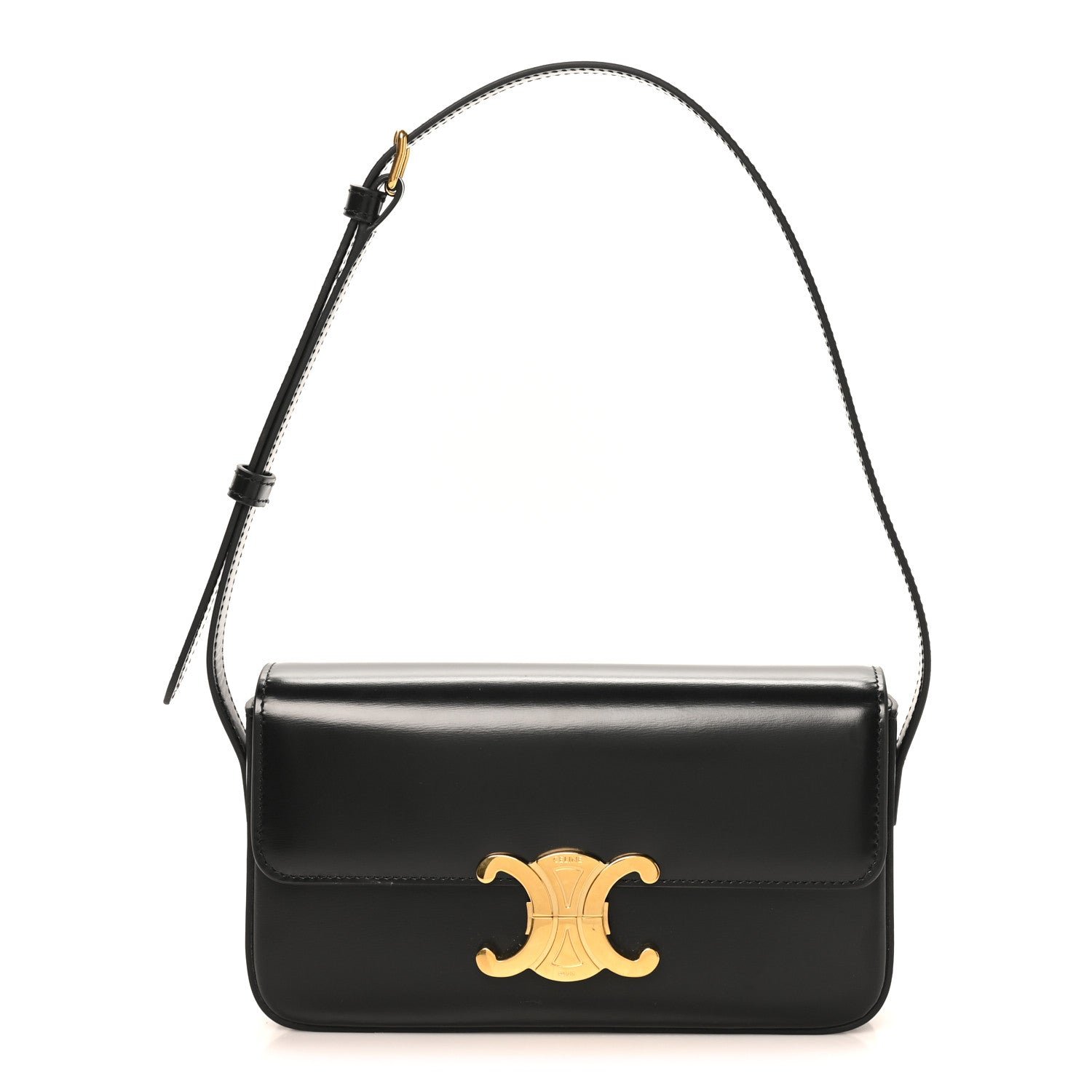 Celine Shiny Calfskin Triomphe Shoulder Bag Black
