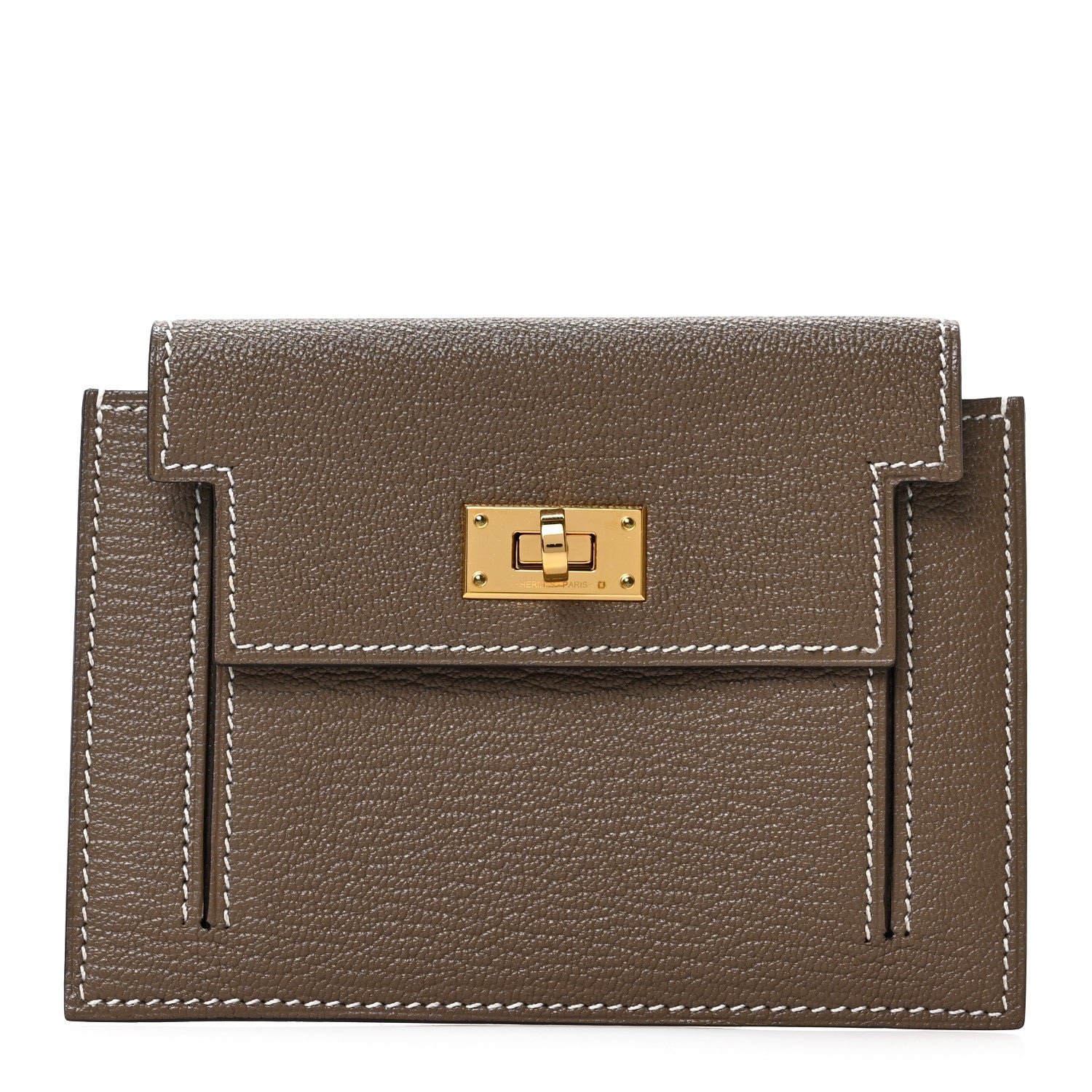 Hermes Chevre Chandra Kelly Pocket Compact Wallet Etoupe